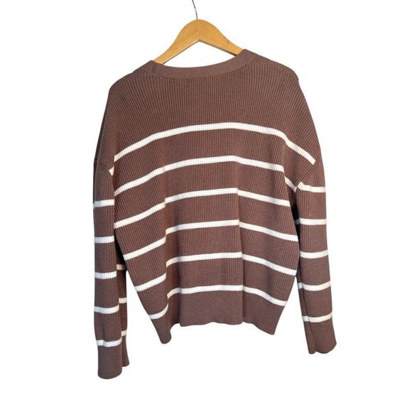 Lillusory Womens Stretch Knit Button Front Striped Cardigan Sweater Size L Brown - Picture 6 of 8